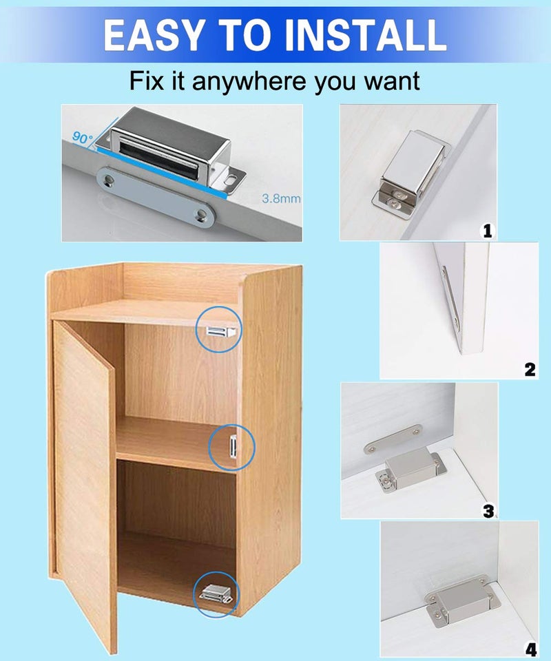WOOCH Door Magnetic Catch - 90lb High Magnetic Stainless Steel Heavy Duty Catch for Kitchen Bathroom Cupboard Wardrobe Closet Closures Cabinet Door Drawer Latch (3.7 in Silver, 4-Pack) - Image 5
